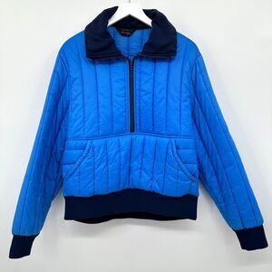 Vintage JC Penny Puffer Jacket Coat Pullover Size M L Blue 1/2 Zip Women Pockets